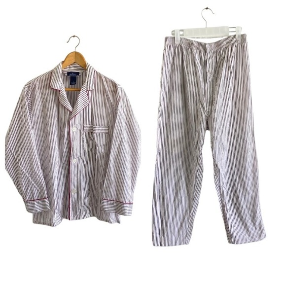 Barrington Other - Barrington Mens Pajama Set Medium Burgundy White Striped Cotton Blend Sleepwear